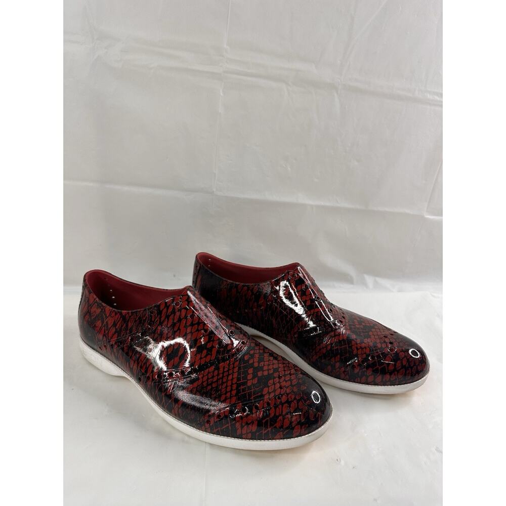 Biion Golf Shoes Comfort Mens 12 Snake Red Oxford Spikeless Rubber Slip On